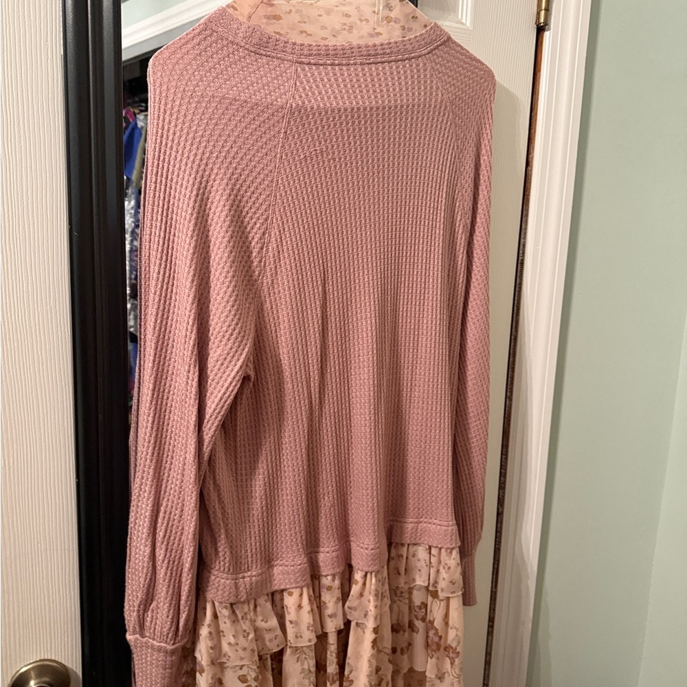 Free People Pink Ruffled High-Low Dress with Bishop Sleeves